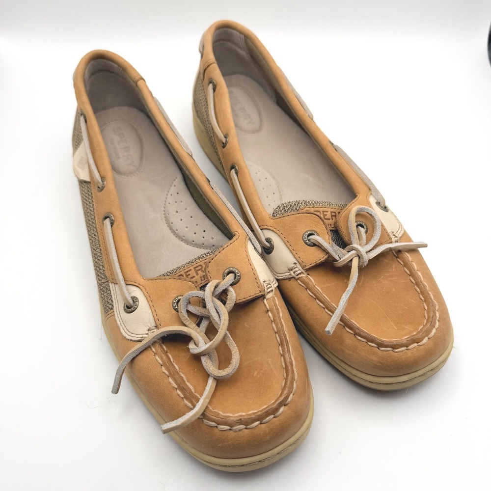 Sperry‎ Top-Sider Angelfish Boat Shoes Leather Mesh Tan Womens 11M Brown